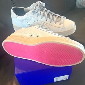 P448 White Leather Sneakers with Pink Soles